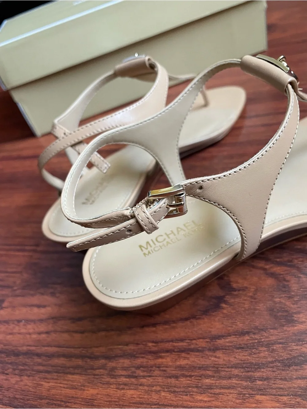 Michael Kors Blush Nude T-Strap Leather Sandals